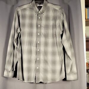 Sonoma Goods for Life Men's XL Tall Plaid Gray Woven Cotton Button-Down Shirt